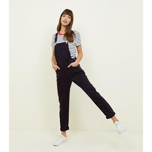 Black Straight Leg Denim Dungarees New 