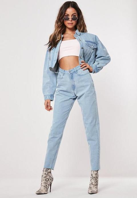 Blue Light Wash Co Ord High Waisted Mom Jeans, Blue