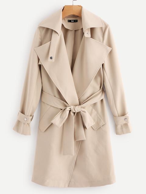 Belted Cuff And Waist Rain Shield Back Coat