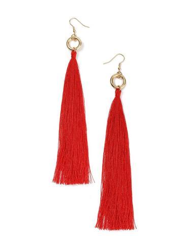 Womens Red Statement Tassel Earrings, Red