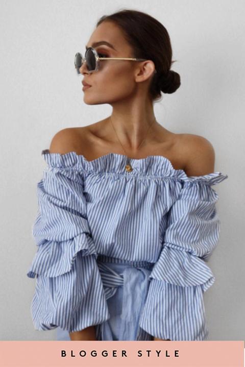 Monica Blue Striped Bardot Top