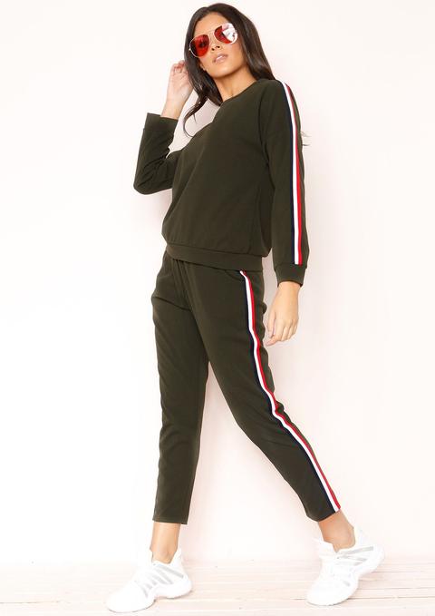 Stella Khaki Striped Jumper Loungewear Set