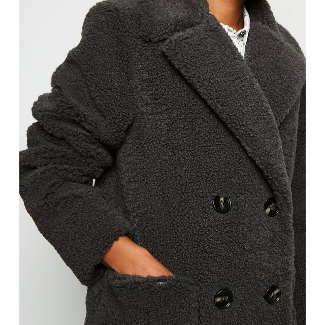 dark grey teddy coat new look