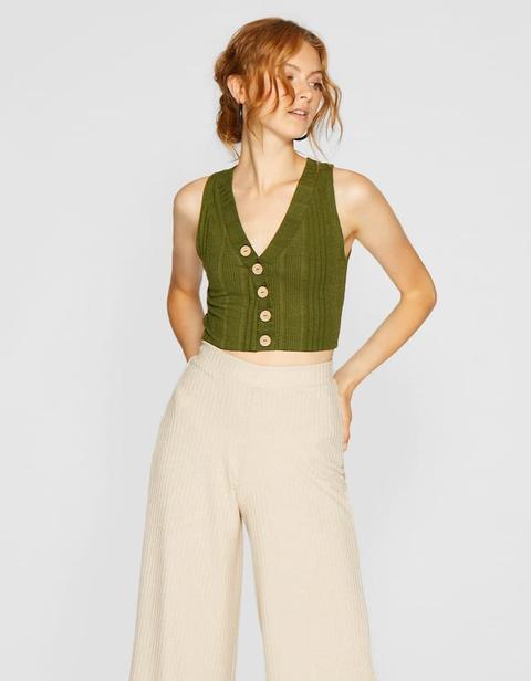 Cropped Con Bottoni E Scollo A V Verde Oliva