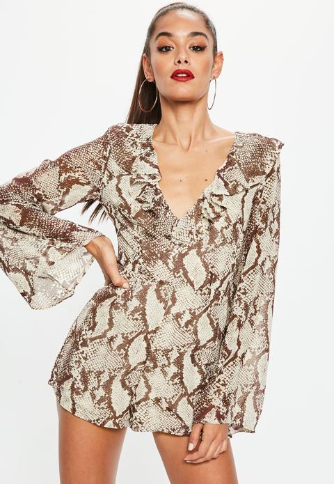 Brown Snake Printed Playsuit