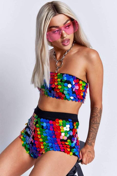 Rainbow Sequin Bandeau Crop Top