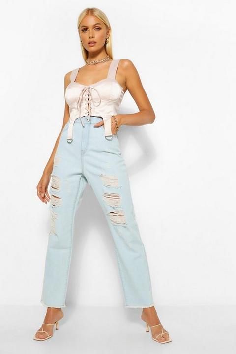 Womens Extreme Rip Mom Jeans - Blue - 6, Blue