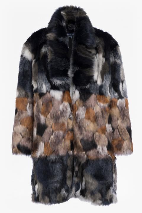 Golda Faux Fur Coat - Utility Blue/brown