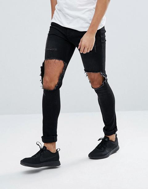 Mennace - Jeans Super Skinny Neri Con Abrasioni - Nero