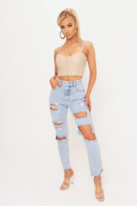 Blue Bleach Wash Ripped Boyfriend Jeans