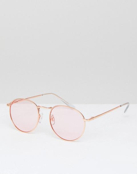 Asos Design - Occhiali Da Sole Alla Moda Rotondi Stile Anni '90 In Metallo Rosa Con Lenti Rosa - Rosa