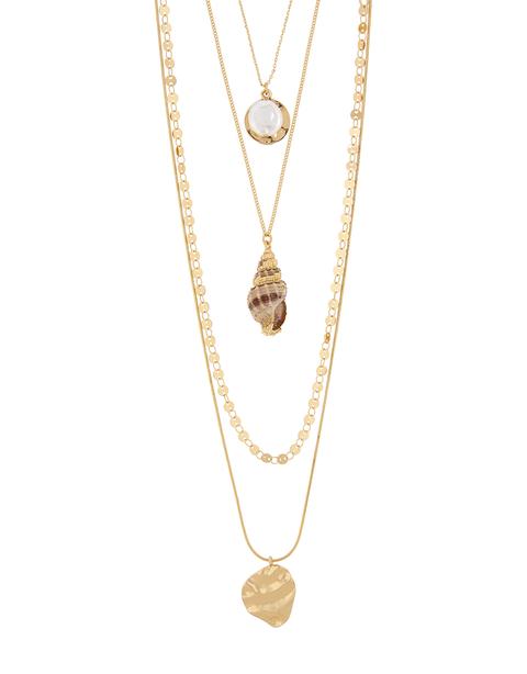 Disc & Conch Shell Long Layered Necklace