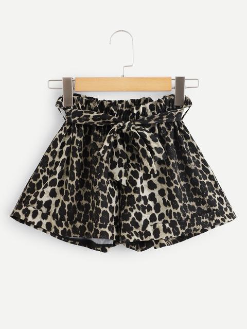 Shorts Con Estampado De Leopardo De Cintura Con Cordón