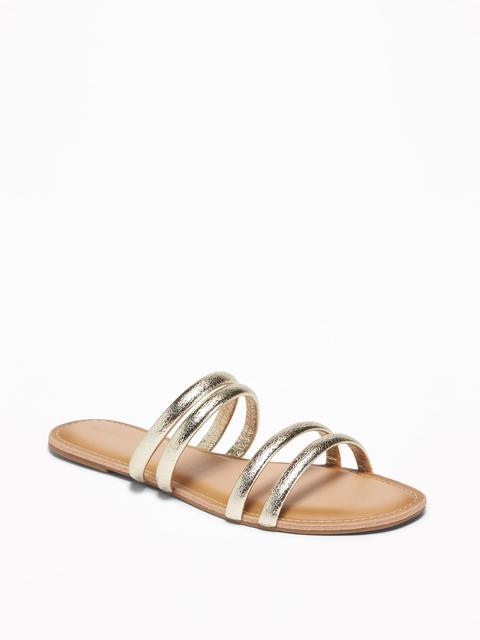 Metallic Faux-leather Tubular-strap Sandals For Women