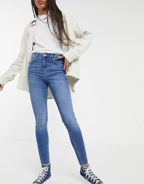 Bershka - Jean Skinny Taille Haute - Bleu