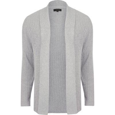 Grey Cable Knit Open Front Cardigan