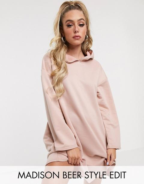 Asos Design Hoodie Swing Dress With Concealed Pockets-beige