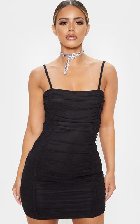 pretty little thing black ruched dress