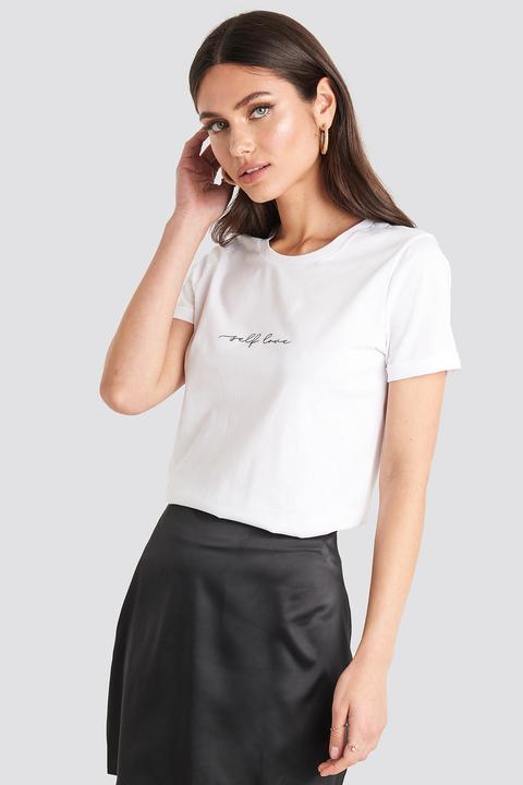 Self Love Roll Hem T-shirt Weiß