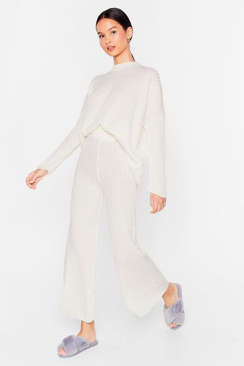 Ensemble De Confort Pull & Pantalon En Maille Côtelée En Mode Casanière - Crème - 38, Crème