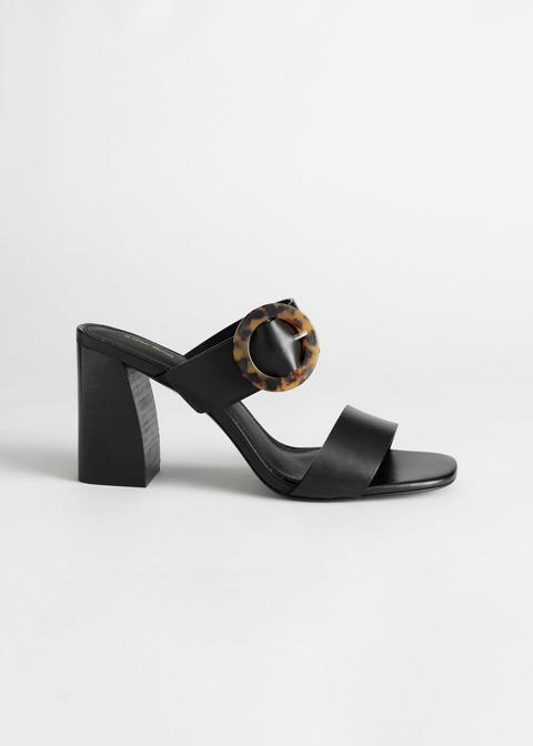 Tortoise Buckle Leather Heeled Sandals