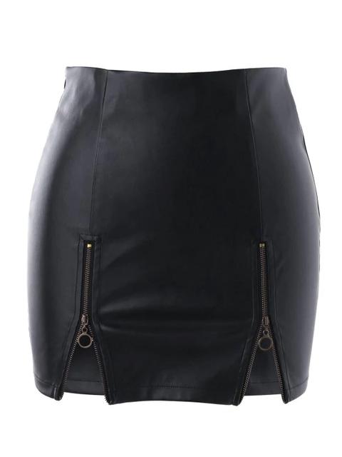 Falda Cuero Pu Cremalleras Black