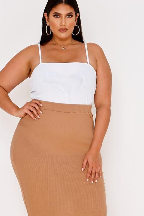 White Bodysuits - Curve Latecia White Rib Square Neck Bodysuit