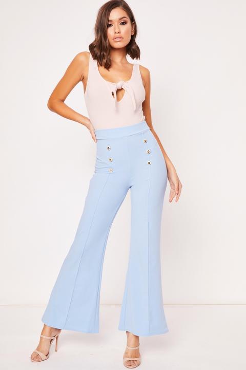 Ferne Mccann Powder Blue Buttoned Flared Trouser