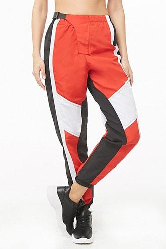 Forever 21 Paneled Colorblock Joggers , Red/multi