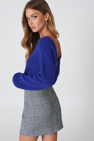 Na-kd Knitted Deep V-neck Sweater - Blue