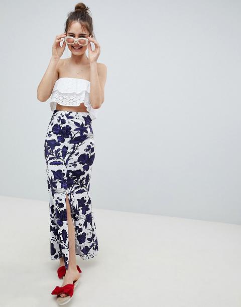 Asos Design - Gonna Lunga Blu Con Spacco