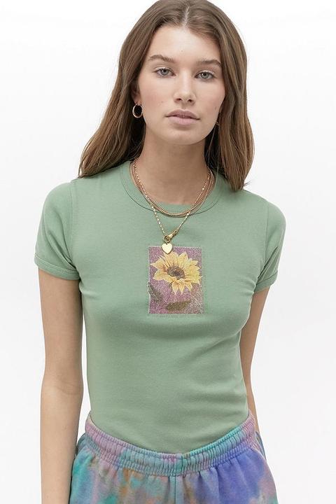 Uo Sunflower Baby T-shirt - Green S At Urban Outfitters