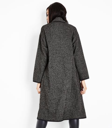 Black Herringbone Longline Coat