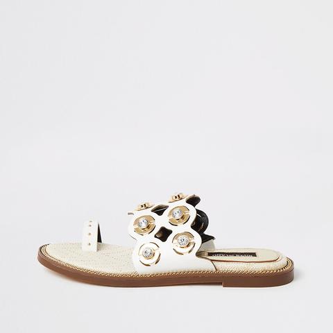 White Cutout Embellished Wide Fit Sandals