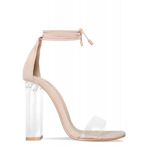 Gianna Nude Suede Lace Up Clear Heels