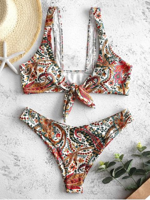 Conjunto De Bikini Atado De Flores Bohemia Zaful Multi-a