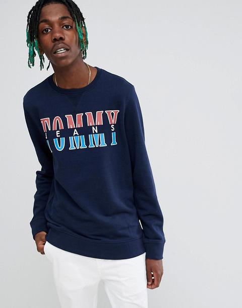 Tommy Jeans Capsule Essential Split Logo Crewneck Sweatshirt In Navy