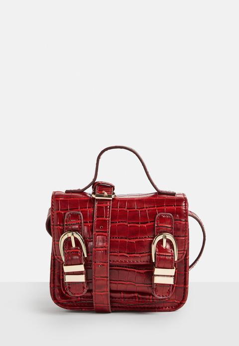 Red Mini Buckle Up Cross Body Bag, Red