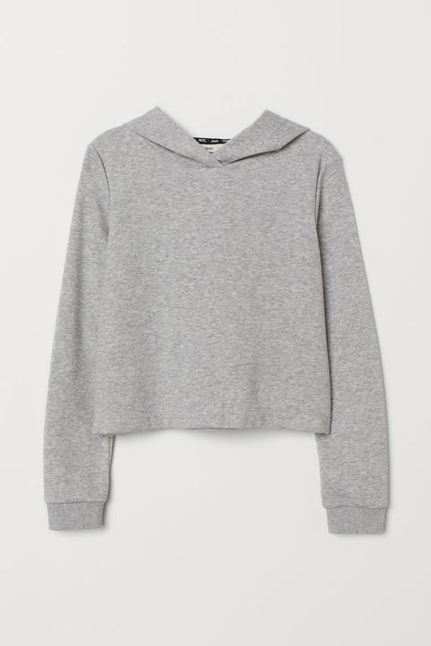 H & M - Felpa Corta Con Cappuccio - Grigio