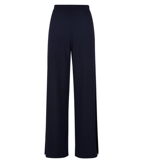 Black Ribbed Flared Split Side Trousers New Look