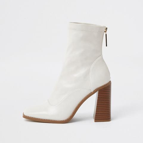 White Sock Block Heel Ankle Boots