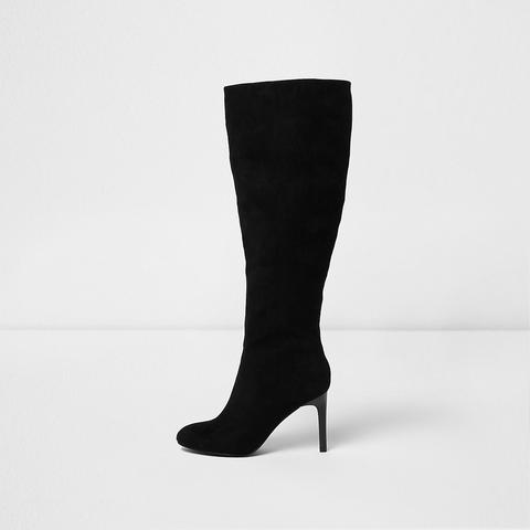 Black Stiletto Heel Knee High Boots from River Island on 21 Buttons