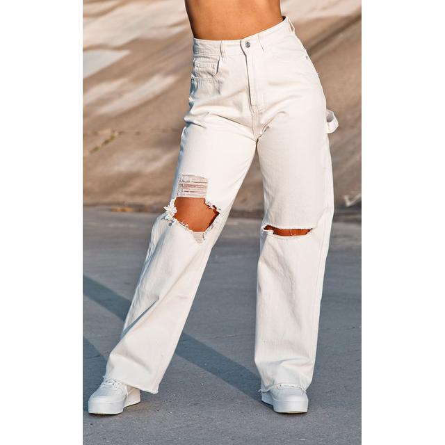white cargo distressed baggy jeans