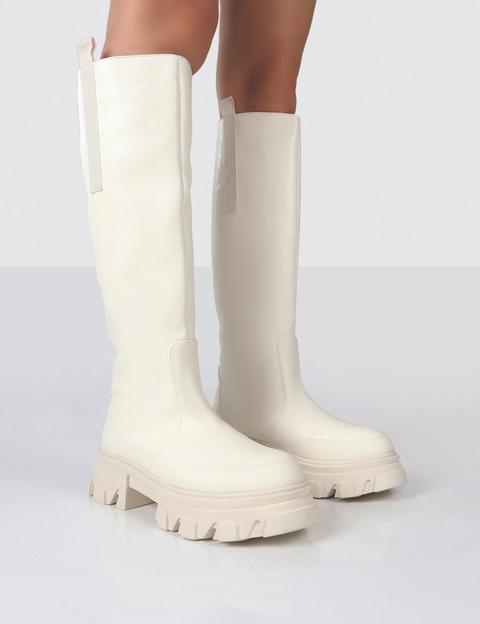 Genius Off White Knee High Chunky Sole Boots