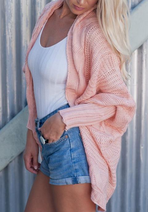 Cardigan Semplice Irregolare Senza Collo Casuale Rosa