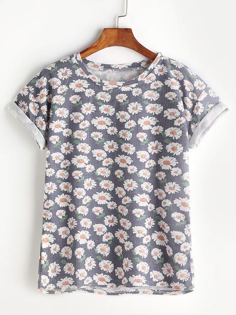 Ditsy Print Cuffed T-shirt