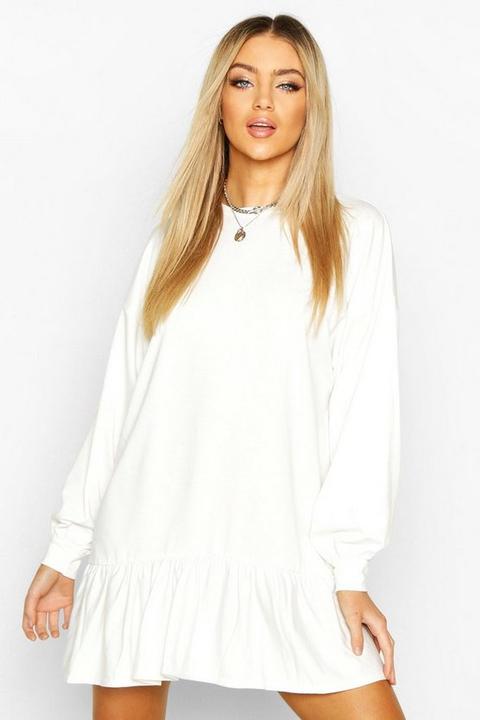 Womens Sweatkleid Mit Verlängertem Saum Und Langen Ärmeln - Weiß - 34, Weiß