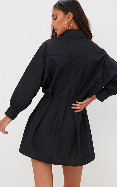 Black Ring Waist Detail Shirt Dress