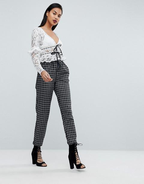 Fashion Union Check Trousers With Paperbag Waist