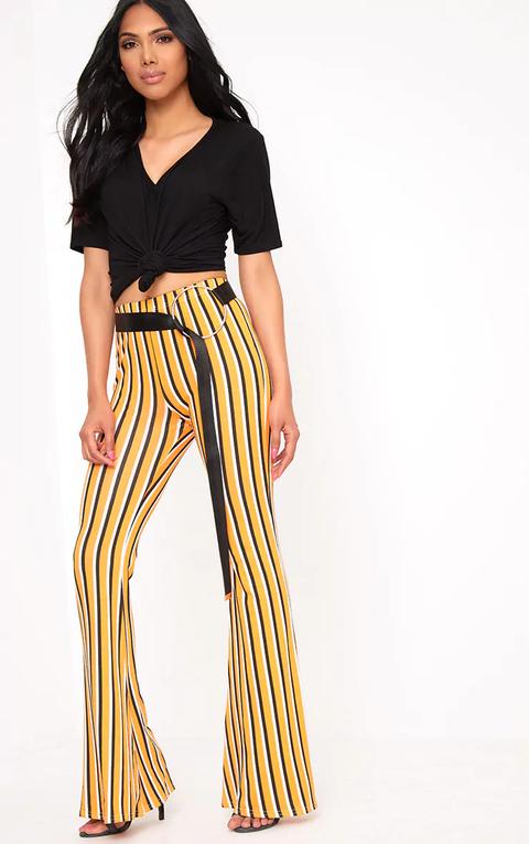 Orange Vertical Stripe Jersey Flared Trousers, Orange